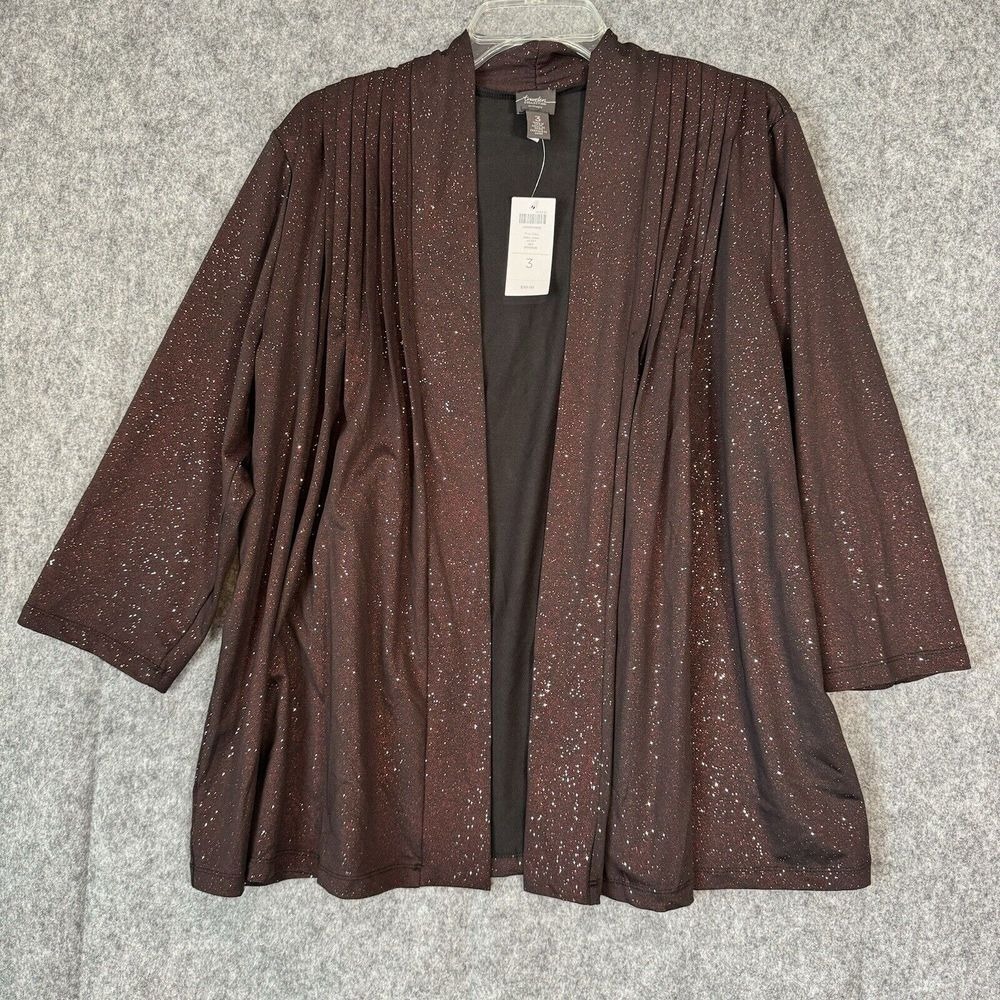 Chicos‎ Travelers Open Slinky Cardigan Jacket Size 3 Red Shimmer Pleated Boho